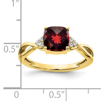 10k Checkerboard Garnet and Diamond Ring, Size 7 - Birthstone Company