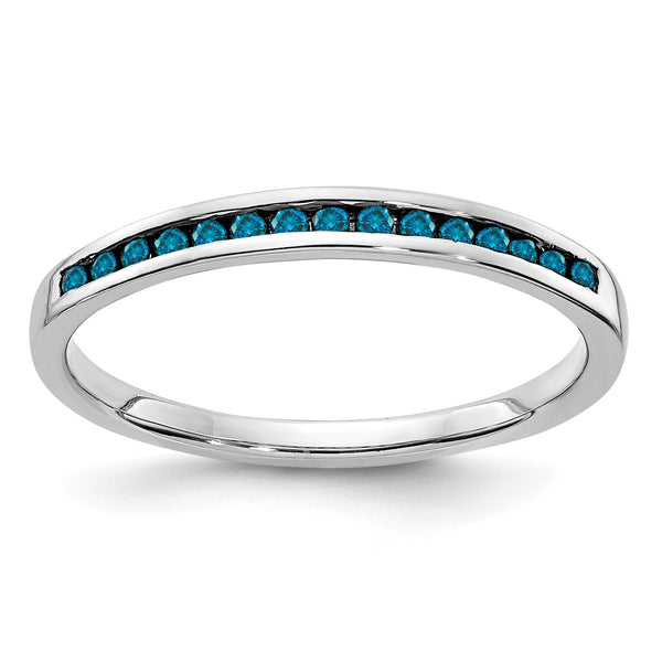 14k White Gold Blue Diamond Channel Band - Birthstone Company