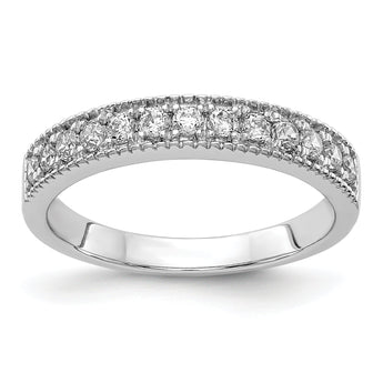 14k White Gold Diamond Beaded Edge Band