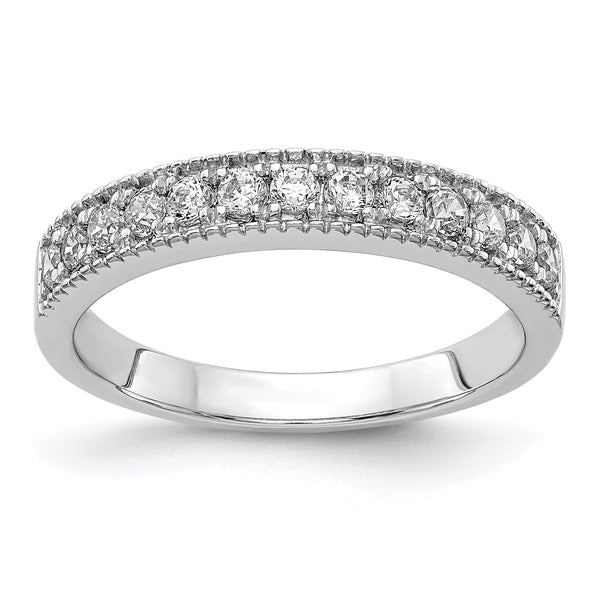 14k White Gold Diamond Beaded Edge Band