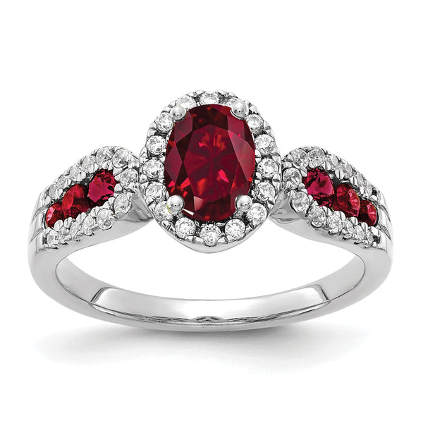 10k White Gold 1/3 carat Lab Grown Diamond VS/SI+ G+ and Oval Lab Created Ruby Ring