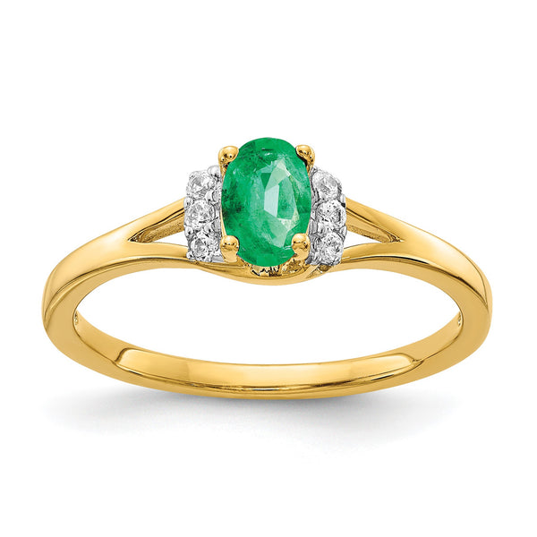 14k Diamond and Oval Emerald Ring - Birthstone Company