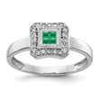 14k White Gold Square Design Emerald and Diamond Ring