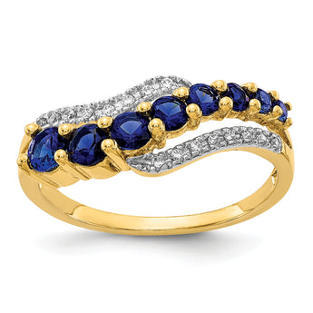 14k WithRhodium Created Ceylon Sapph/Created Sapph/Diamond Ring - Birthstone Company