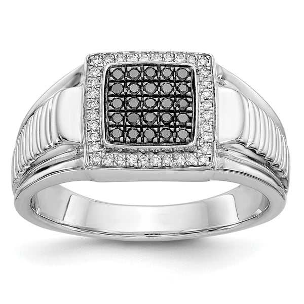 14k White Gold Black and White Diamond Mens Ring