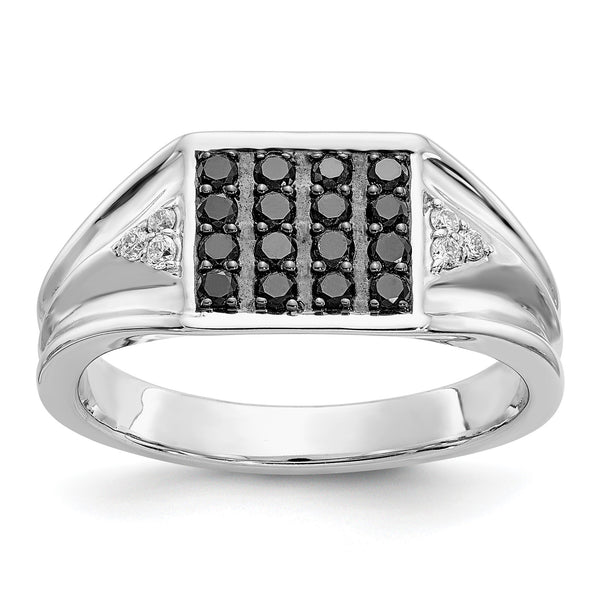 14k White Gold Black and White Diamond Mens Ring, Size 10 - Birthstone Company
