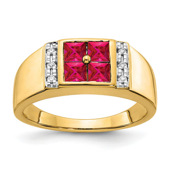 14k Created Ruby and Diamond Mens Ring, Size 10 - Birthstone Company