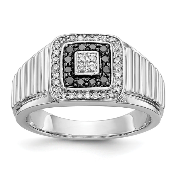 14k White Gold Black and White Diamond Mens Ring, Size 10 - Birthstone Company