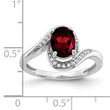 14k White Gold Oval Garnet and Diamond Bypass Ring, Size 7 - Birthstone Company