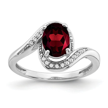 14k White Gold Oval Garnet and Diamond Bypass Ring, Size 7 - Birthstone Company