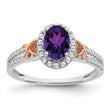 14k White Gold w/RG Accent Amethyst and Diamond Halo Ring, Size 7 - Birthstone Company