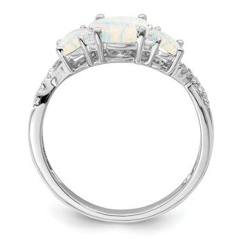 14k White Gold Created Opal and Diamond 3-stone Ring, Size 7 - Birthstone Company