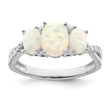 14k White Gold Created Opal and Diamond 3-stone Ring