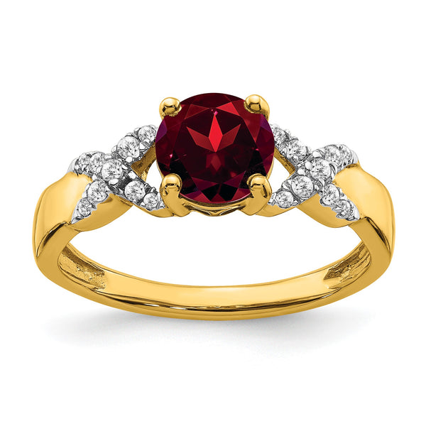 14k Two-tone Garnet and Diamond Ring, Size 7 - Birthstone Company