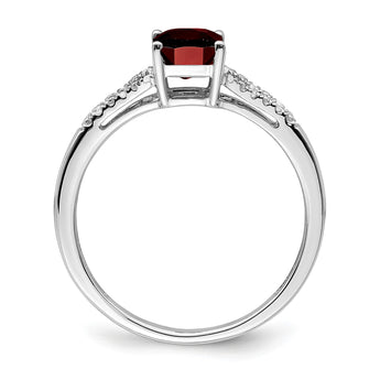 14k White Gold Emerald-cut Garnet and Diamond Ring, Size 7 - Birthstone Company