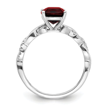 Sterling Silver Rhodium-plated Garnet and Diamond Ring - Birthstone Company