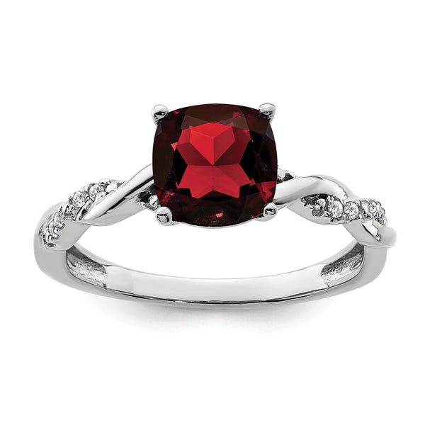Sterling Silver Rhodium-plated Garnet and Diamond Ring - Birthstone Company