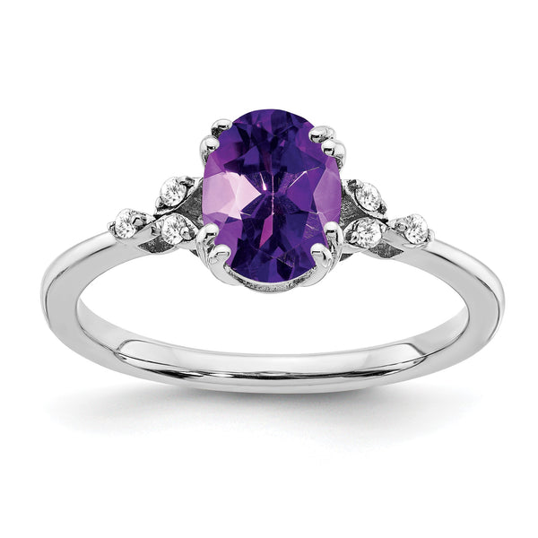 Sterling Silver Rhodium-plated Amethyst and Diamond Ring - Birthstone Company