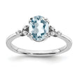 Sterling Silver Rhodium-plated Aquamarine and Diamond Ring