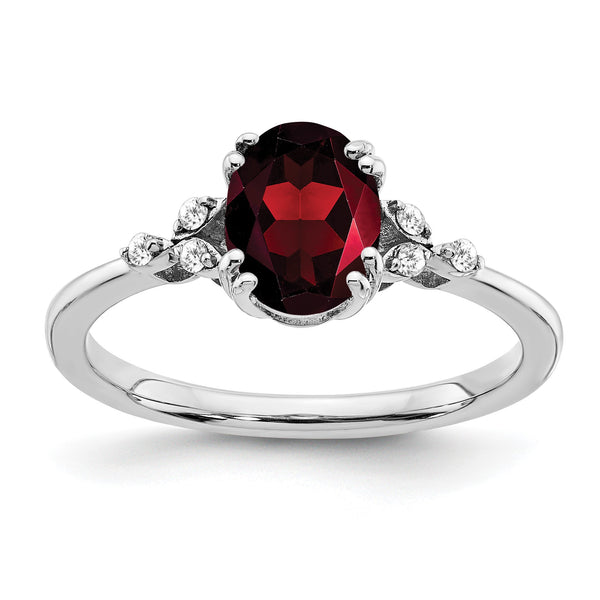 Sterling Silver Rhodium-plated Garnet and Diamond Ring, Size 8 - Birthstone Company