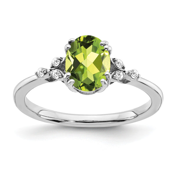 Sterling Silver Rhodium-plated Peridot and Diamond Ring - Birthstone Company