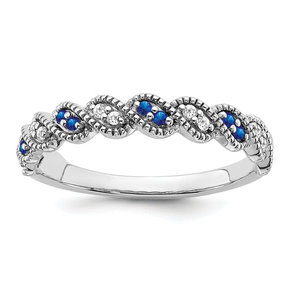 14k White Gold Sapphire and Diamond Twist Band
