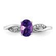 14k White Gold Oval Amethyst and Diamond Ring, Size 7 - Birthstone Company