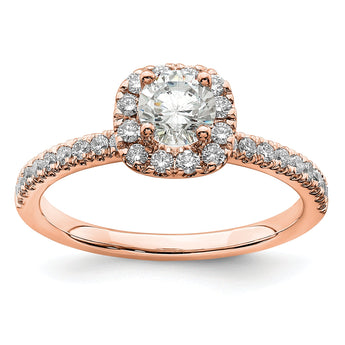 14k Rose Gold 3/4 carat Lab Grown Diamond VS/SI+ G+ Complete Round Halo Engagement Ring