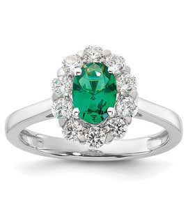 Oval Lab-Created Emerald & Lab-Grown Diamond Ring in 14K White Gold (5/8 ct. tw.), Size 7