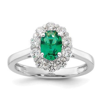 Oval Lab-Created Emerald & Lab-Grown Diamond Ring in 14K White Gold (5/8 ct. tw.), Size 7