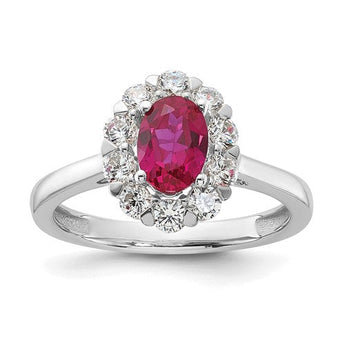 Oval Lab-Created Ruby & Lab-Grown Diamond Halo Ring in 14K White Gold (5/8 ct. tw.), Size 7
