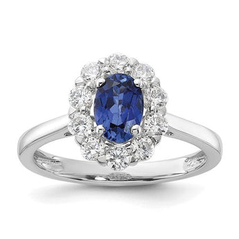 Lab-Created Blue Sapphire and Lab-Grown Diamond Halo Ring in 14K White Gold (5/8 ct. tw.), Size 7
