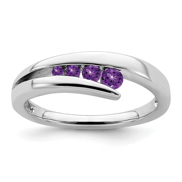 10k White Gold Amethyst 4-stone Ring, Size 7 - Birthstone Company
