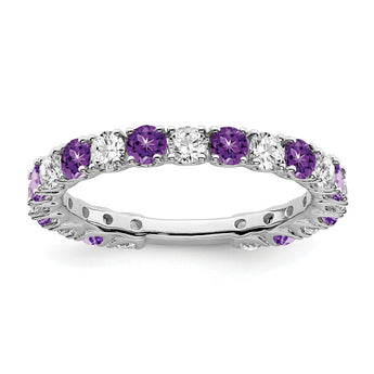 14k White Gold Amethyst and Diamond Band