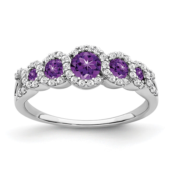 14k White Gold Amethyst and Diamond Ring, Size 7 - Birthstone Company