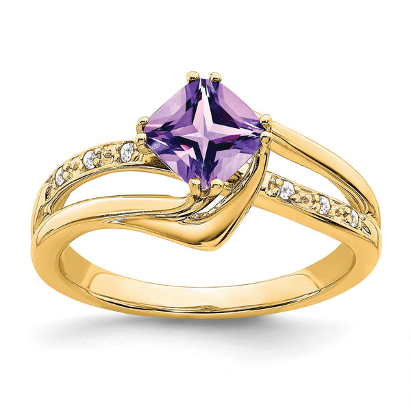 14k Amethyst and Diamond Ring, Size 7 - Birthstone Company