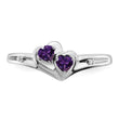 10k White Gold Amethyst and Diamond 2-stone Heart Ring, Size 7 - Birthstone Company