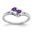 10k White Gold Amethyst and Diamond 2-stone Heart Ring, Size 7 - Birthstone Company