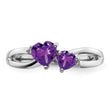10k White Gold Amethyst and Diamond 2-stone Heart Ring, Size 7 - Birthstone Company
