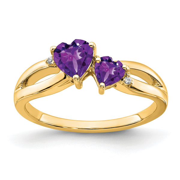 10k Amethyst and Diamond 2-stone Heart Ring, Size 7 - Birthstone Company