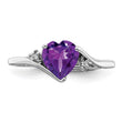 14k White Gold Amethyst and Diamond Heart Ring, Size 7 - Birthstone Company