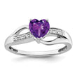 10k White Gold Amethyst and Diamond Heart Ring, Size 7 - Birthstone Company