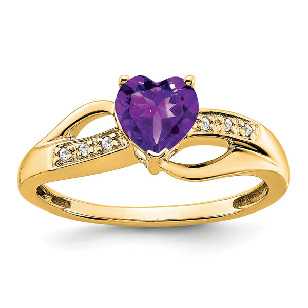 10k Amethyst and Diamond Heart Ring, Size 7 - Birthstone Company