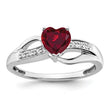 14k White Gold Created Ruby and Diamond Heart Ring