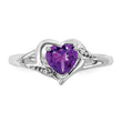 14k White Gold Amethyst and Diamond Heart Ring, Size 7 - Birthstone Company