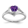 14k White Gold Amethyst and Diamond Heart Ring, Size 7 - Birthstone Company