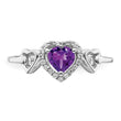 14k White Gold Amethyst and Diamond Heart Ring, Size 7 - Birthstone Company