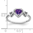 14k White Gold Amethyst and Diamond Heart Ring, Size 7 - Birthstone Company