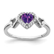 14k White Gold Amethyst and Diamond Heart Ring, Size 7 - Birthstone Company