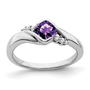 10k White Gold Amethyst and Diamond Ring, Size 7 - Birthstone Company